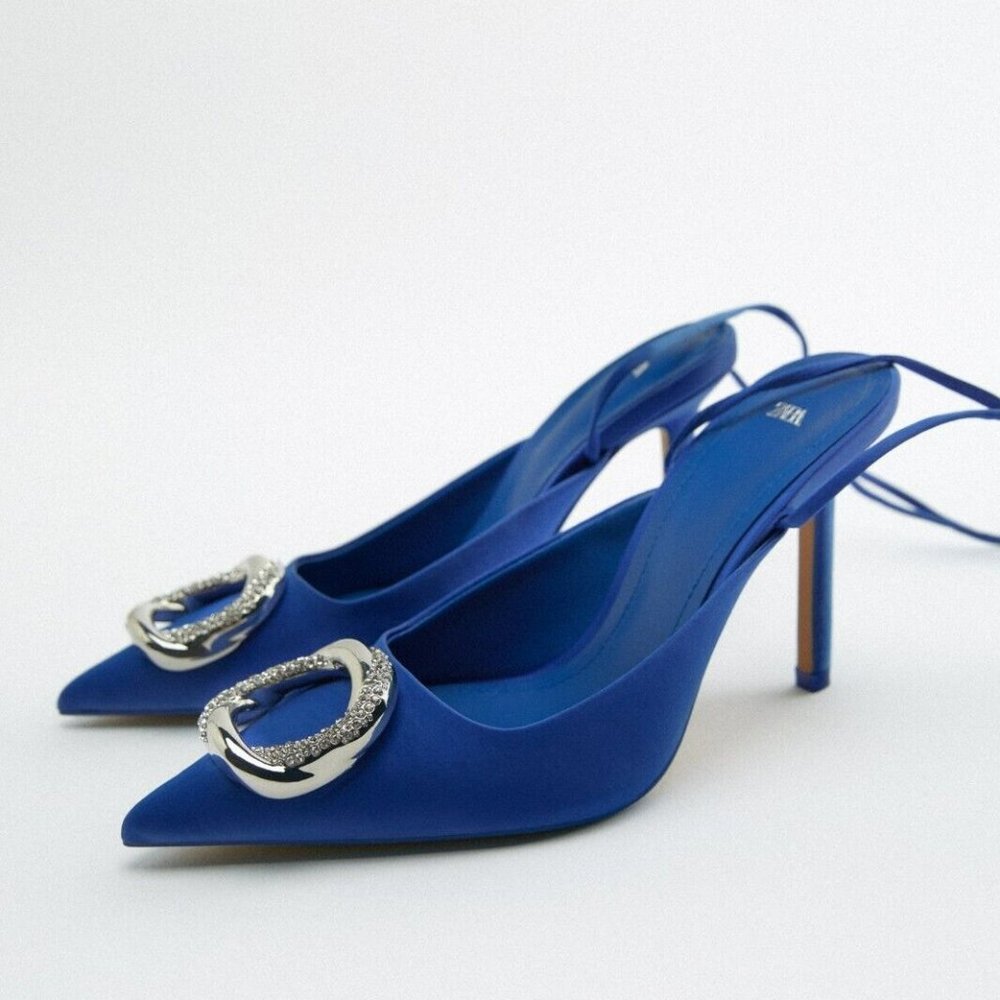 Zara NEW EMBELLISHED LACE UP HEELED SHOES , size 8.